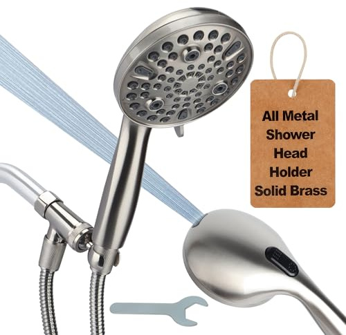 Shower Head Handheld with All Metal Holder,10-mode Hand held Showerhead Built-in Power Wash & Extra Long 72 Inch Hose,Low Flow Water Saver Brushed Nickel 1.8 GPM