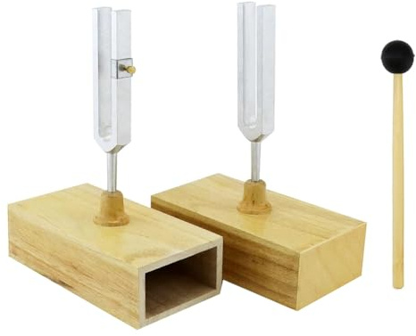 Lckiioy 2-Teilige Stimmgabel 440 Hz Vibrationsstimmgabel in Holzfarbe & Silber +Stahl für Klangtherapie, Yoga, und Entspannung