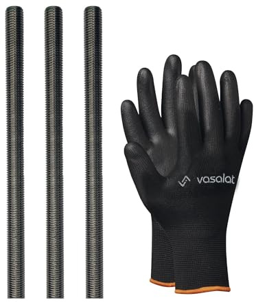 vasalat Lot de 3 tiges filetées M10, 1 000 mm, en acier inoxydable A2-70, tige filetée avec filetage extérieur DIN 976-1, tige en métal de qualité supérieure avec filetage