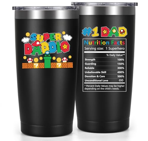 Livole Daddy Fathers Day Presents, Dad Gifts from Daughter, Son, Funny Birthday Gifts for Dad, Daddy, Husband, Men, Him, Super Daddio Mug, 20oz Stainless Steel Travel Mug, 600ml Insulated Tumbler