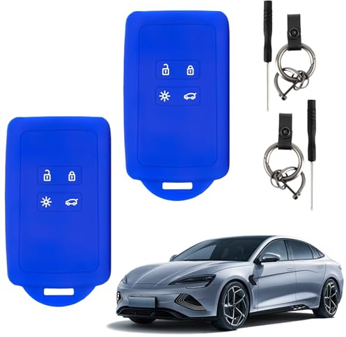 2 Pezzi Custodia Chiavi Auto Compatibile, Cover in Silicone Nero Morbido - Protezione Anti-Caduta, Impermeabile, Con Portachiavi Coordinati - Compatibile con Modelli Renault e Dacia (blu)