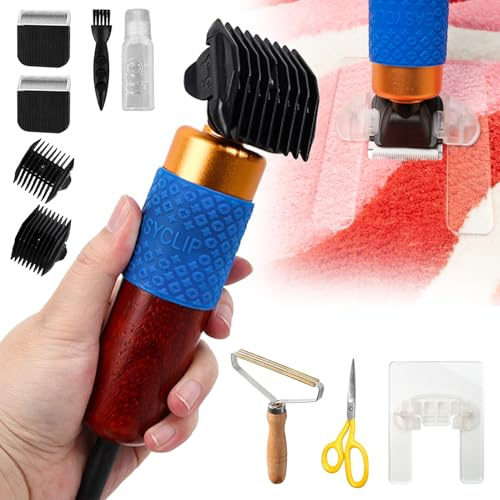 Kit de tondeuse à moquette – Tondeuse à touffeter 200 W pour tapis et travaux manuels, avec outils de sculpture, ciseaux, anti-peluches et support