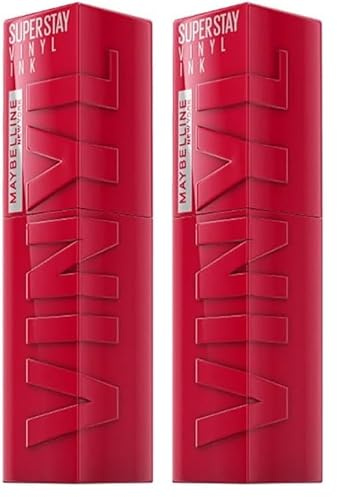 Maybelline New York flüssiger Lippenstift, Liquid Lipstick mit 16 Stunden Halt und glänzendem Finish, Super Stay Vinyl Ink, Nr. 50 Wicked, 4,2 ml (Packung mit 2)