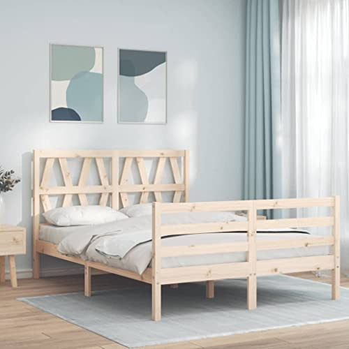 ZQQLVOO Bed Frame Lattenrost Palettenbett Bodenbett Massivholzbett mit Kopfteil 140x190 cm