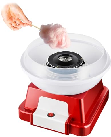 PLABNK Cotton Candy Machine, Sugar Free Hard Candy Floss Maker, One-Switch/Easy Operation, with Plastic Sugar Spoon, Small Homemade Sweets Machine, Quick Production,Red
