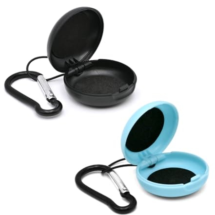 LICQIC Earplug Case, Earbud Storage, 2 Pcs, Black+Blue | Ear Plug Carrying Cases Portable Loop with Travel Keychain, for Travel, Outdoor Activities, Keychain