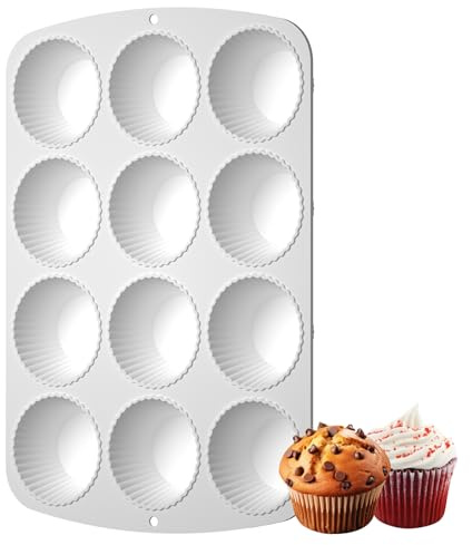 LOHOTEK Moule à muffins en silicone pour 12 muffins - Mini moule à muffins 31x22 cm, plaque de cuisson antiadhésive sans BPA, revêtement antiadhésif pour cupcakes, brownies, gâteaux, pudding en