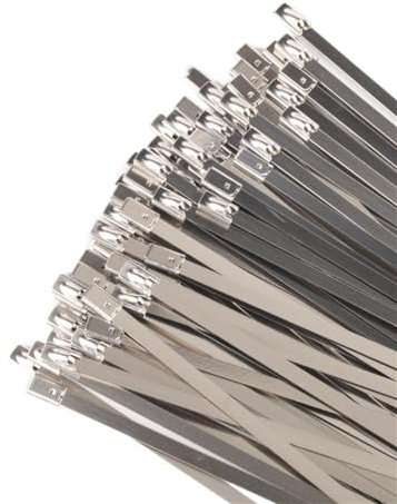 HESHUYAN Cable Ties 10 20 50 100 200 Pcs 10mm 0.39 Inch 304 Stainless Steel Cable Twist Tie Lock Metal Zip Wrap Coated Metal Detectable Cable Tie Zip Ties(20PCS,10x300mm)