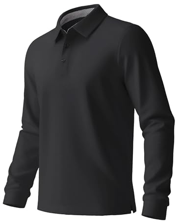 ANGEL CITIZ Men's Polos Long Sleeve T Shirt Polo Neck Top for Men Golf Shirts Mens Clothing Black XL