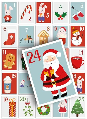 Weihnachtskarten 24 Adventskalender Postkarten Tiere Deko Design Illustration schöne süße Weihnachtspostkarten Weihnachten Xmas Set Mix Geschenk Grußkarten Geschenkkarten niedlich Zahlen Hase
