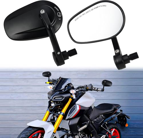 LOKLISUM Motorrad Spiegel E-geprüft, 2 PCS Lenkerendenspiegel Motorrad Rückspiegel, 7/8 22mm Seitenspiegel Kompatibal mit Yamaha MT125 MT03 MT07 MT09 MT10 XSR700 XSR900 FZ1 FZ6 FZ07 (Elliptisch)