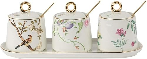 XXHNBF Ceramic Condiment jar Condiment Jar Creative Ceramics Seasoning Box Pepper Spice Seasoning 3/4-piece SetKitchen Cruet Condiment Bottle Jars Storage Box Jars(Size 2)