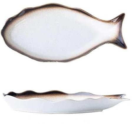 MELY Oval Plates,Fish Platter Food Trays Ceramic Plate Appetizer Serving Tray Snack Storage Dish for Sushi Appetizer Fruit Cheese Dinner Tableware 14 Inches(Brown)