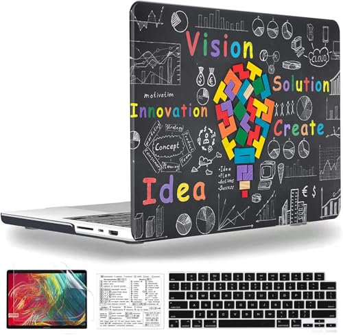 QCzyc Compatible with MacBook Pro 14 Inch Case 2021-2025 M5 M4 M3 M2 M1 A3434 A3185 A3112 A3401 A2992 A2918 A2779 A2442 Plastic Shell &Keyboard Cover& Mac OS Keyboard Sticker (Black Idea Bulb)