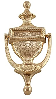 Fenzo 7.5 Antique Solid Brass Door Knocker – Heavy Urn Style Embossed Front Door Knocker Solid Brass Hardware for Main Door, Gate & Home Decor, Elegant Vintage Look Accessories (Large)