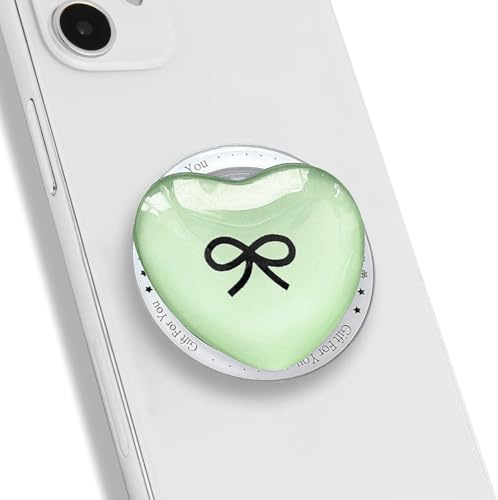TTPSRY Magnetic Phone Grip Stand Airbag Holders Creative Heart & Bow Design With Magnetic Ring Removable Anti Slip Stylish Decor Accessories Suitable for Girls Smartphones Gifts(Light Green)