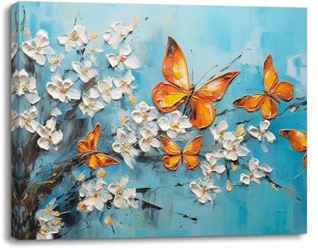 PIY PAINTING Arte Murale Su Tela Naturale, Stampa Su Tela Di Fiori Bianchi, Stampe Artistiche Per Camera Da Letto Soggiorno Ufficio Sala Riunioni Bagno Ingresso Corridoio, 30x40 cm Cornice Interna