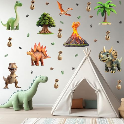 4 ark (36 delar) Dinosauriedekaler, Dinosaurievulkangrotta väggdekal för barnrum, lekrum, barnrumsdekorationer, barnrumsdekorationer, flickor, pojkar, klassrum, dagiskonst