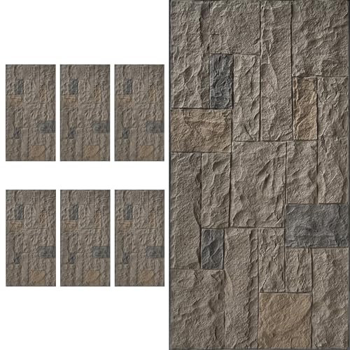 Lot de 6 panneaux muraux 3D en polyuréthane pour intérieur et extérieur - Imitation pierre synthétique - Panneaux décoratifs pour porche, garage (marron)