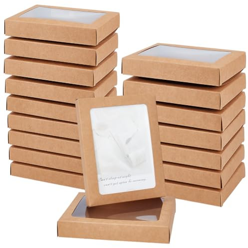 BENECREAT 30 Pezzi Scatola Porta Biglietti di Auguri, Scatola di Carta Kraft con Finestra Trasparente In PVC per Organizzare Foto con Cornice per Buste, 15.2x14x2.5cm