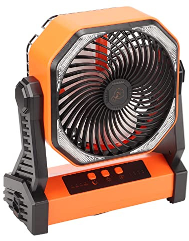 Brrnoo Ventilador de Campamento Al Aire Libre Recargable con Linterna LED, 4 Niveles de Viento de 270 ° Rotar, Banco de Energía USB para Al Aire Libre, Acampar, Uso de Campo (ORANGE)