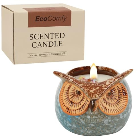Eulenkerze Geschenk für Frauen,350g Lavendelduftende Kerze mit getrockneten Blumen, Weihnachtskerzenset mit 30 Stunden Brenndauer