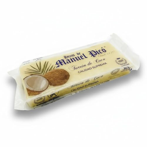 Hijos de Manuel Picó - Turrón de Coco Artesano 300 g - Turrón Gourmet con Coco Rallado Natural - Sin Gluten - Producto Artesanal - Elaborado en Jijona - Producto Gourmet