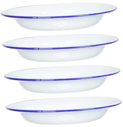 POPETPOP 8 Pièces Set de Assiettes Émail Vintage Plates Rétro pour Fruits Snacks et Apéritifs Émaillée Blanche pour Cuisine Restaurant et Pique