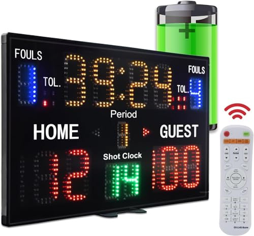 YZ LED Basketball Anzeigetafel mit Schussuhr, Tragbare Anzeigetafel Basketball, Digitale Anzeigetafel mit Fernbedienung, Elektronische Anzeigetafel mit Timer Uhr, Digital Score Keeper Outdoor