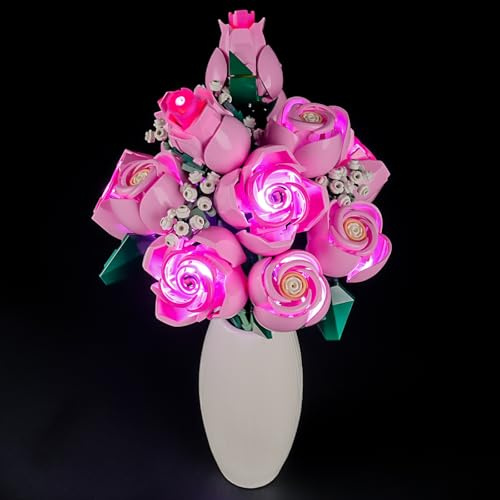 YEABRICKS Lampe LED pour Lego-10374 - Bouquet botanique de roses roses - Modèle blocs de construction (kit de construction non inclus)