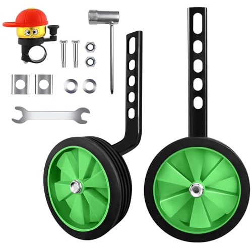 Jinfanshurich Fahrrad Stützräder Kinder, Universell Verstellbare Stützräder Kinderfahrräder für Kinderfahrrad für 12-20 Zoll (Grün)