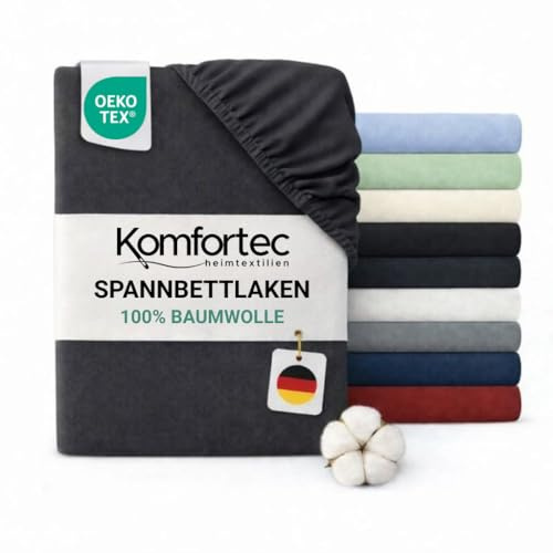 Komfortec Lenzuolo con angoli elasticizzati in jersey, 100% cotone, 120 x 200 cm, 135 g/m², morbido, traspirante e delicato sulla pelle, con elastico tutto intorno, certificato Oeko-Tex, per molle