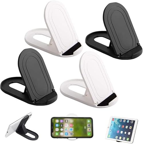 Brilovent 4 Pcs Foldable Mobile Phone Stand, Universal Portable Multi-Angle Cell Phone Stand, Portable Adjustable Desktop Holder Compatible with Tablets Smartphones Kindle (Black & White)