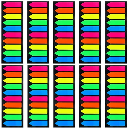 2000PCS Sticky Tabs, Colored Page Markers, Arrow Notes, Removes Cleanly Book Tabs for Page Marking and Annotating Books, Fluorescent Translucent Note Flags for Books, Notebook and Documents