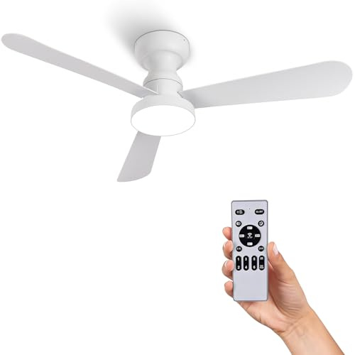 Ventilador de Techo con Luz y Mando a Distancia 106cm (42), Motor DC Silencioso, 3 Aspas Efecto Madera, LED Regulable 3 Tonos, Bajo Consumo, Ventilador Moderno para Dormitorio y Salón(Blanco Nuevo)