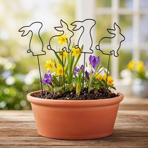 levandeo 4er Set Blumenstecker Hase 30cm Metall Schwarz Beetstecker Gartenstecker Osterdeko Minimalistisch Gartendeko Osterhasen