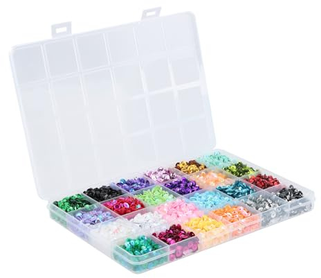 24 Colori Paillettes 5mm Rotonde per Decorazioni - Grandi per Cucito, Decorazione di Vestiti, e Scatola Portaoggetti Trasparente