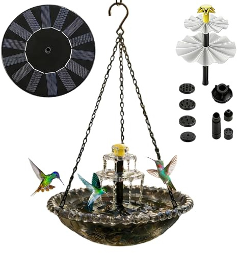 Bagno per Uccelli Solare A Cascata Decorativa Resistente agli Agenti | Bagno per Uccelli con Fontana Solare per Esterni Giardino Cortile Patio Portico Alimentazione Fauna Selvatica Fri