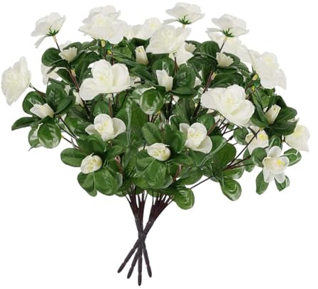 FytStycale 4 Pezzi Azalea Artificiali Fiori Sintetici Mazzo Finto Vase Decorativo Tessuto Morbido per Casa Celebrazione Decorazione Festiva Ester, Bianco
