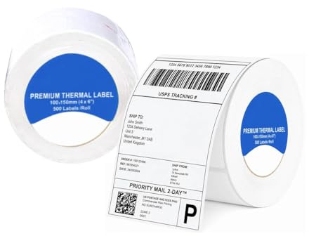 Thermodirekt-Versandetiketten, 100 x 150 mm, 1000 Etiketten, 2 Rollen mit 500 hochwertigen, weißen, selbstklebenden Etiketten, Rolle kompatibel mit Zebra und Munbyn Druckern für Amazon Royal Mail