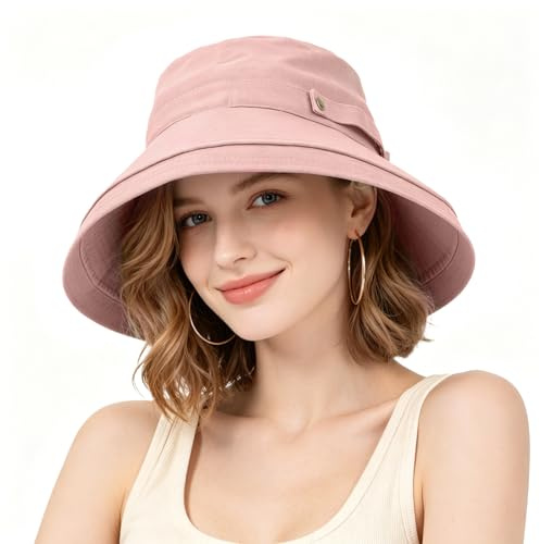 AYPOW ala Ancha Sombrero de Sol para Mujer, Protección UV Casual Algodón Sombreros de Pesca Gorro de Pescador, Plegable Verano Gorras de Playa para Senderismo Cámping Jardinería