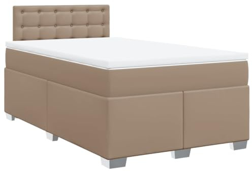 QJBSAVVA Boxspringbett 120x200 cm Cappuccino-Braun Kunstleder Bett komplett mit Matratze und Topper Polsterbett Bettanlage mit Kopfteil Einzelbett Komfortbett für Schlafzimmer und Gästezimmer