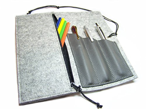 artistalista Federmäppchen mit Reißverschlussfach Stifteetui Wollfilz Filz, Farbauswahl Leder + Kordel + Holzperle für Schule Studium etc.