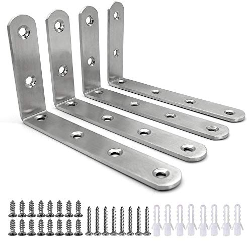 FUJIE 4 Stück Winkelverbinder,Edelstahl 90 Grad Winkel Klammer 125 x 75 x 20 mm Winkel Edelstahl Winkel Gestell Halterung Eckstrebe Regalträger mit Schrauben und Anker-Silber