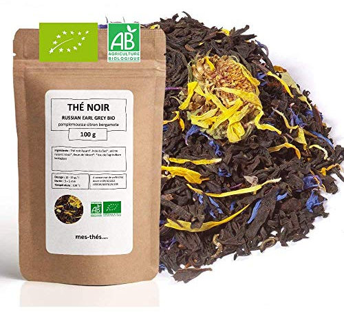 Thé Noir Bio Pamplemousse Citron Bergamote - Russian Earl Grey - 100g (40 tasses) - Thé en vrac 100% Agriculture Biologique - Mes-Thés