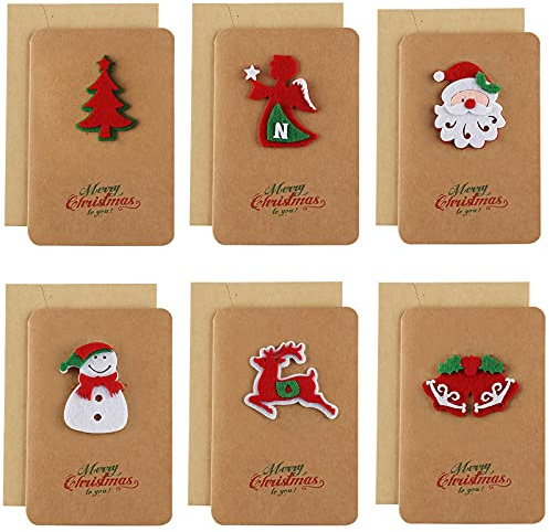 Jsdoin 6PC Biglietto Auguri Natale con Buste, 6 Disegni Natalizi, Albero di Natale, Alce, Babbo, per Natale, Regalo di Natale, Capodanno