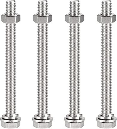 sourcing map M10 x 120mm Hex Head Screws Bolts, Nuts, Flat & Lock Washers Kits, 304 Stainless Steel Fully Thread Hexagon Bolts 4 Sets