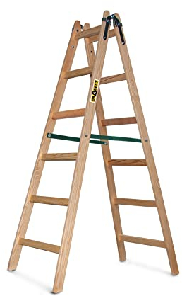DRABEST Pro Scaletta in legno – Scaletta a 6 gradini – Scaletta leggera – Scaletta pieghevole per la casa –Pino Impregnato, Rinforzi in Zinco – Portata 150 Kg – 57x182x13cm