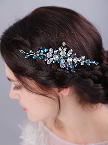 JWICOS Kristall Braut Hochzeit Haarkamm Strass Braut Haarspange Glitzer Hochzeit Haarschmuck für Frauen und Mädchen (Blau)