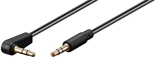 goobay 59526 Cable de toma de audio AUX, 3,5 mm estéreo de 4 clavijas delgado, CU, con ángulo de 90° - enchufe de 3,5 mm (4 clavijas, estéreo) a enchufe de 3,5 mm (4 clavijas, estéreo) - 5m